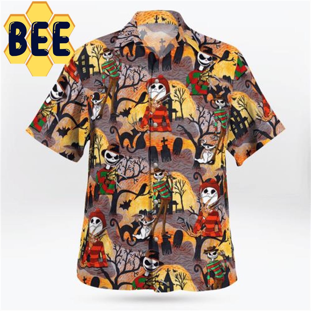 Freddy Krueger Jack Skelington Halloween Hawaiian Shirt Freddy Krueger Jack Skelington Halloween Hawaiian Shirt