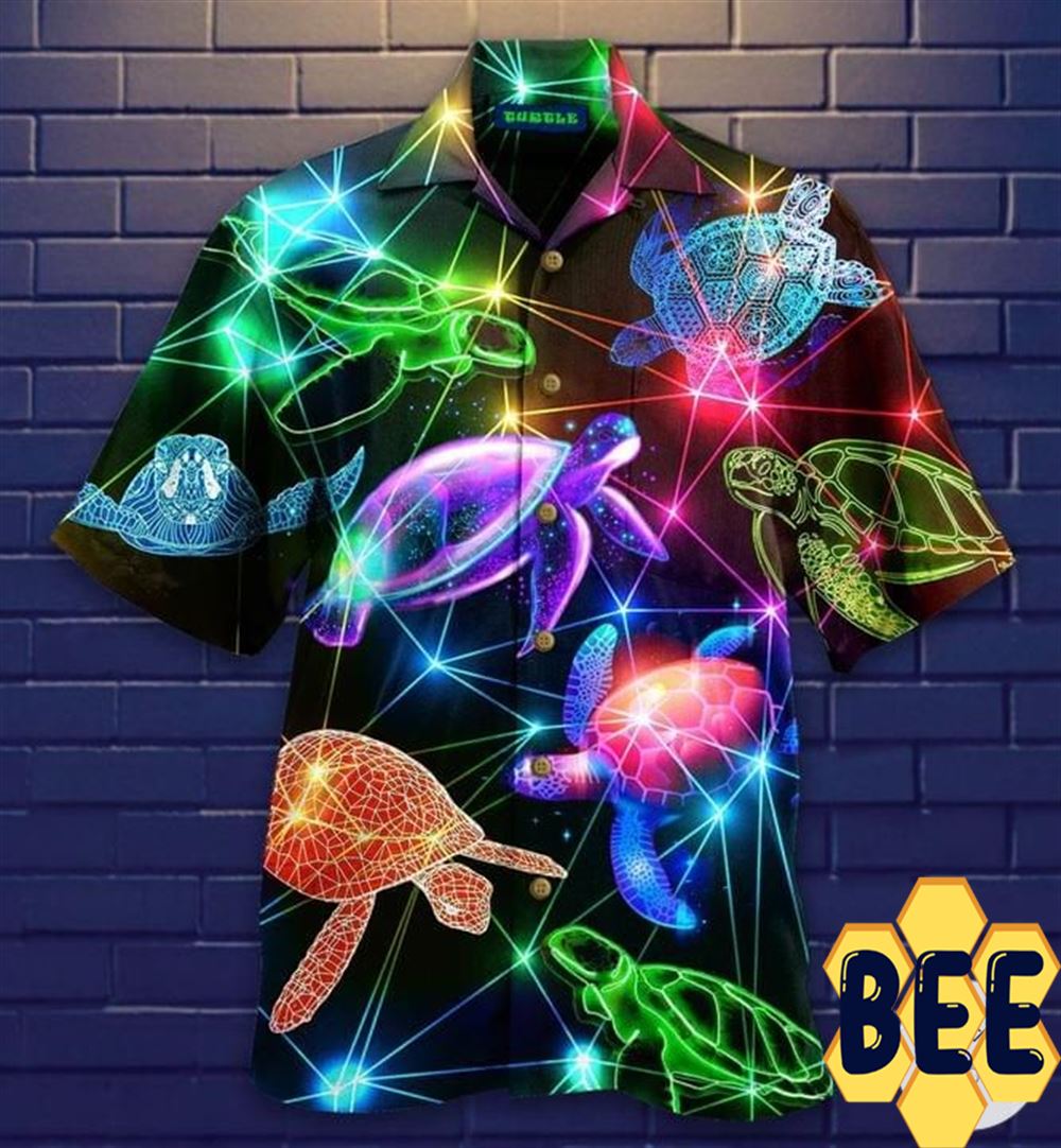 Glowing Neon Turtle Hawaiian Shirt Glowing Neon Turtle Hawaiian Shirt