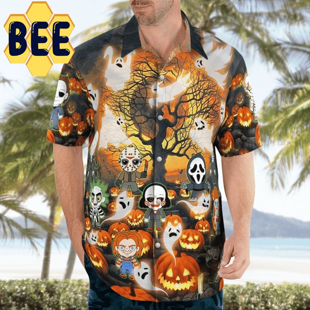 Horror Killers Chibi Halloween Hawaiian Shirt Horror Killers Chibi Halloween Hawaiian Shirt