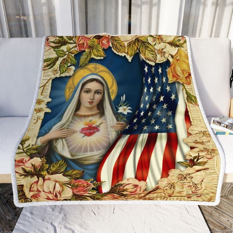 Immaculate Heart Of Mary American Flag Premium Comfy Sofa Throw Blanket Immaculate Heart Of Mary American Flag Premium Comfy Sofa Throw Blanket