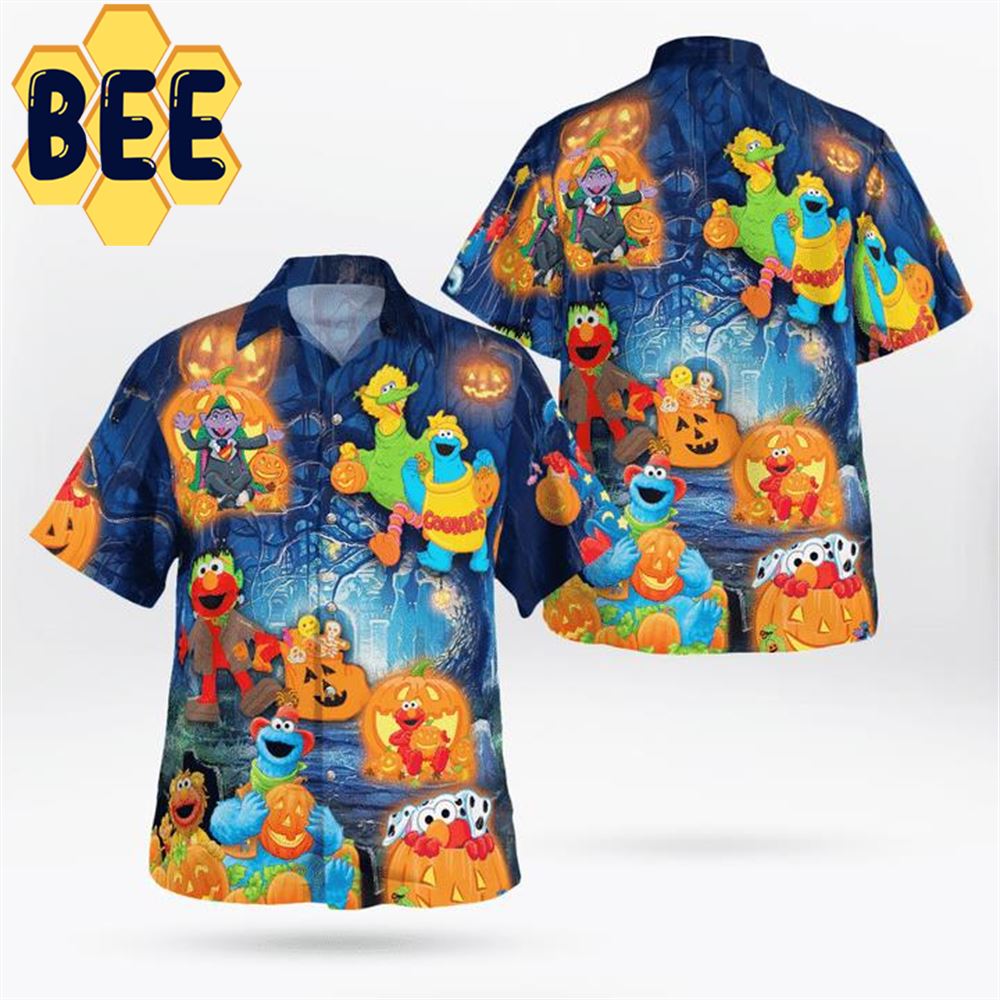 In Sesame Street And Pumpkins Halloween Hawaiian Shirt In Sesame Street And Pumpkins Halloween Hawaiian Shirt