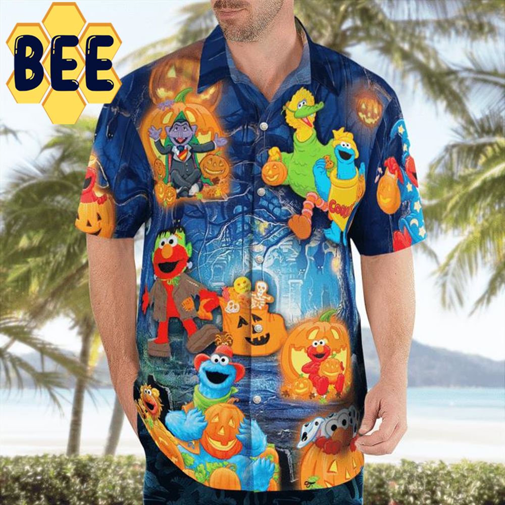 In Sesame Street And Pumpkins Halloween Hawaiian Shirt In Sesame Street And Pumpkins Halloween Hawaiian Shirt