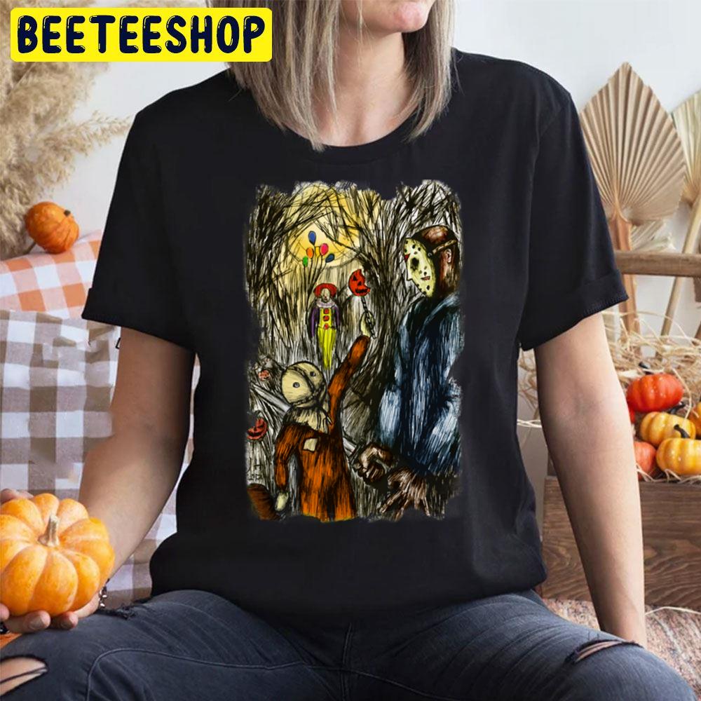 Jason Vorhees Sam Trick 'r' Treat And Evil Clown Halloween Unisex T-Shirt Jason Vorhees Sam Trick 'r' Treat And Evil Clown Halloween Unisex T-Shirt