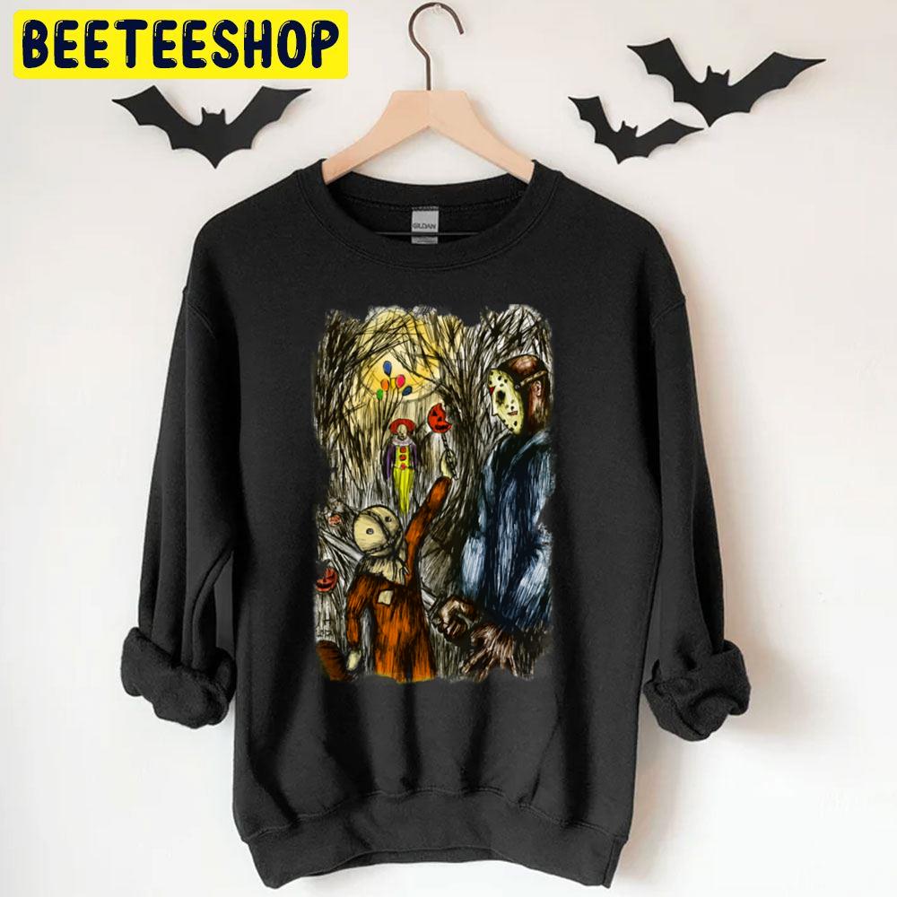 Jason Vorhees Sam Trick 'r' Treat And Evil Clown Halloween Unisex T-Shirt Jason Vorhees Sam Trick 'r' Treat And Evil Clown Halloween Unisex T-Shirt