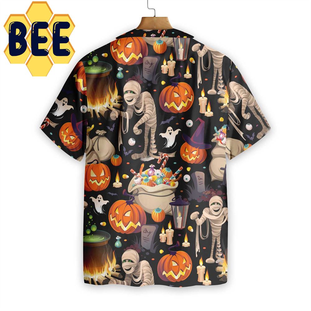 Mummy And Bags Of Sweets Halloween Hawaiian Shirt Mummy And Bags Of Sweets Halloween Hawaiian Shirt