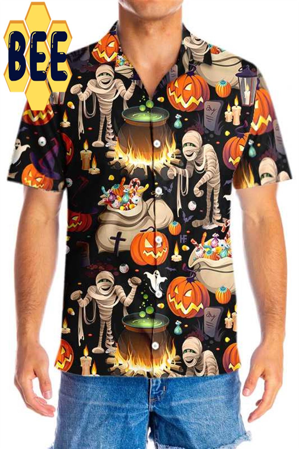 Mummy And Bags Of Sweets Halloween Hawaiian Shirt Mummy And Bags Of Sweets Halloween Hawaiian Shirt