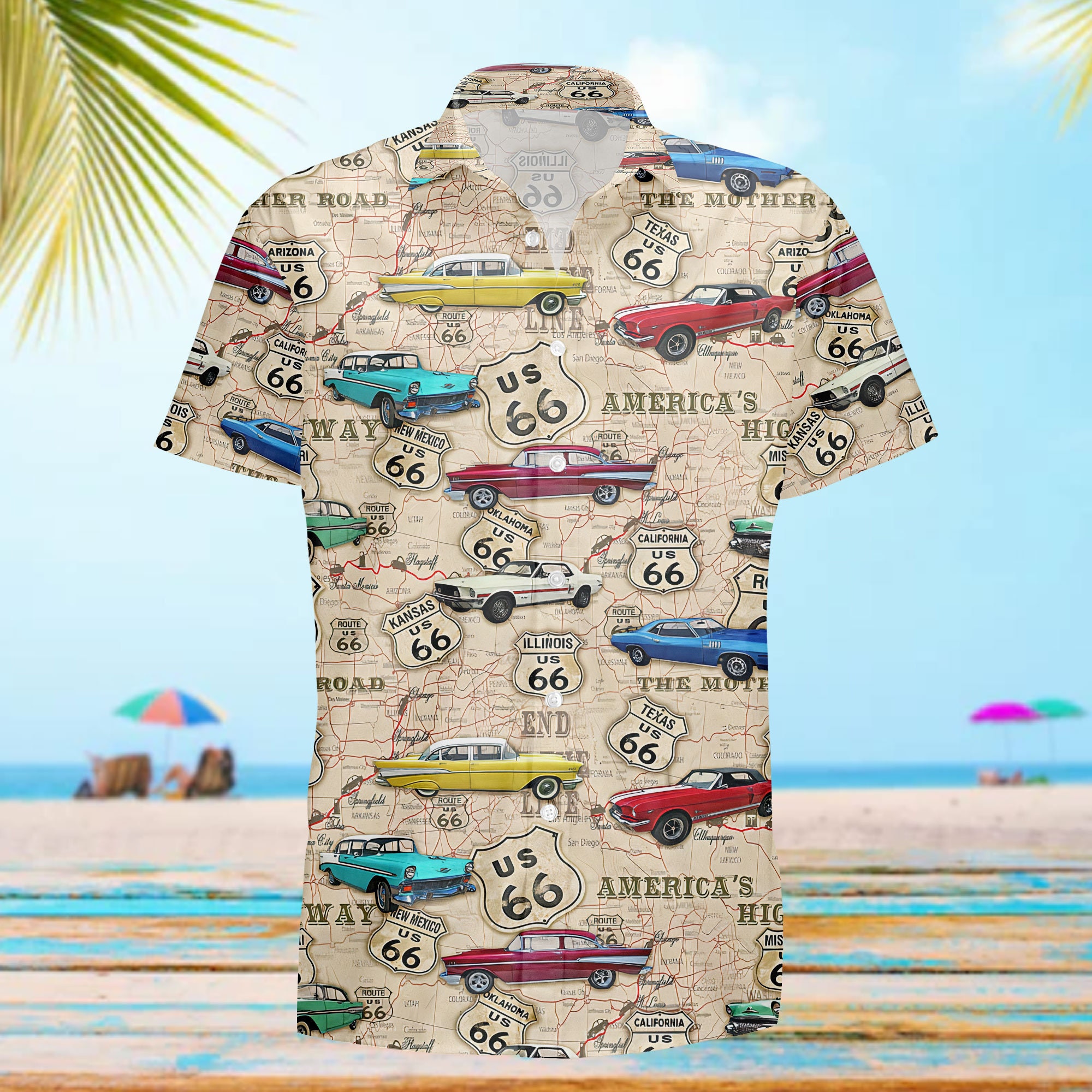 Muscle Car On Route 66 Hawaiian Shirt Muscle Car On Route 66 Hawaiian Shirt