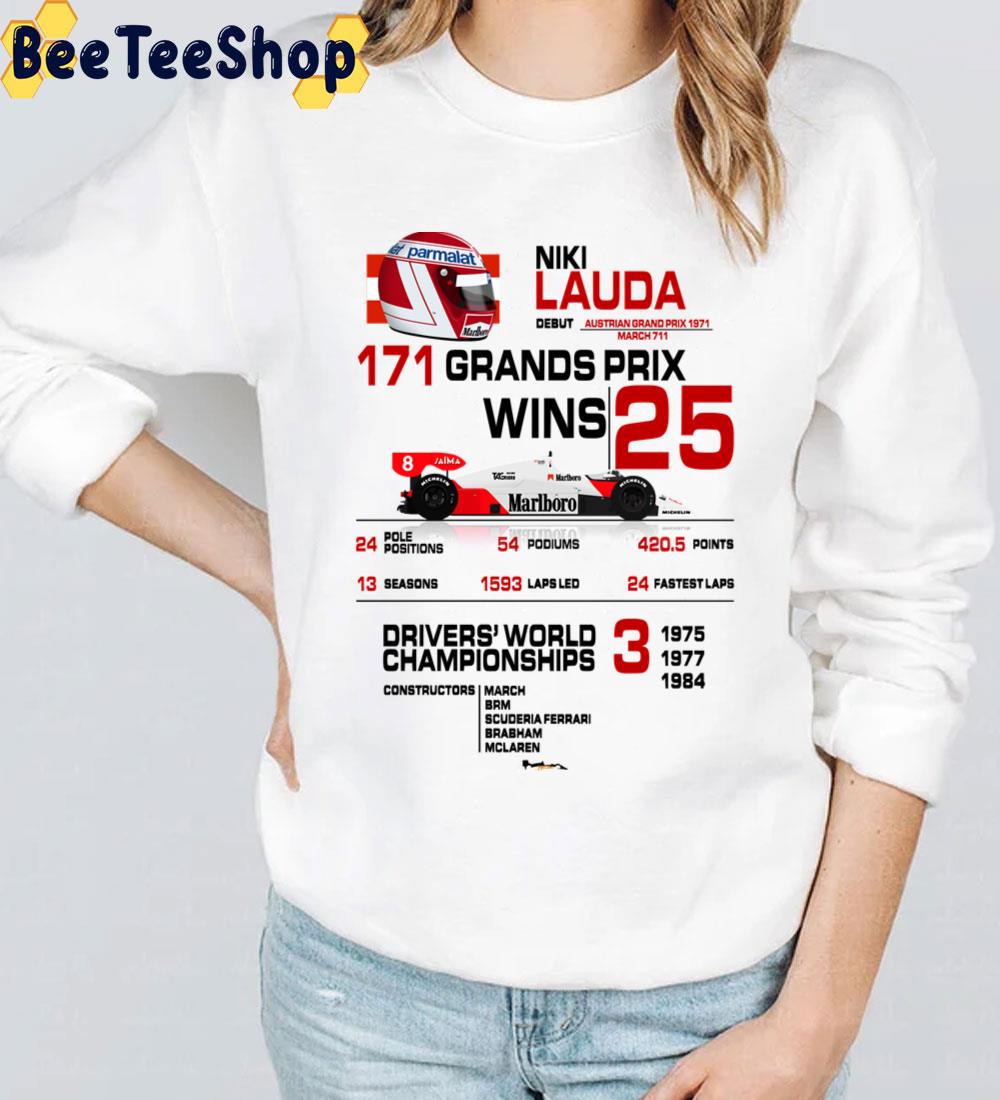 Niki Lauda F1 Stats With Car And Helmet Design 1984 Unisex T-Shirt Niki Lauda F1 Stats With Car And Helmet Design 1984 Unisex T-Shirt