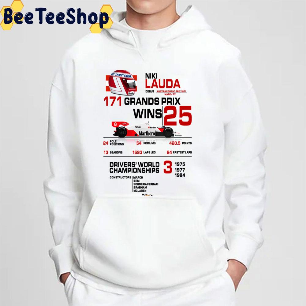 Niki Lauda F1 Stats With Car And Helmet Design 1984 Unisex T-Shirt Niki Lauda F1 Stats With Car And Helmet Design 1984 Unisex T-Shirt