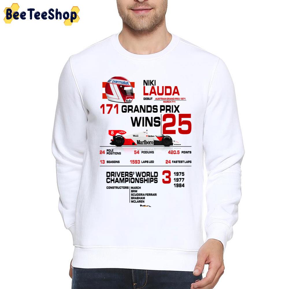 Niki Lauda F1 Stats With Car And Helmet Design 1984 Unisex T-Shirt Niki Lauda F1 Stats With Car And Helmet Design 1984 Unisex T-Shirt