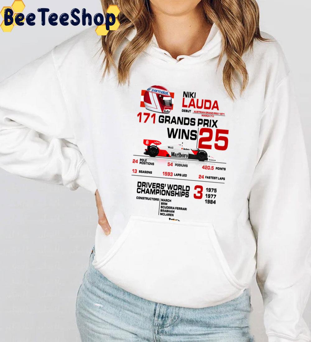 Niki Lauda F1 Stats With Car And Helmet Design 1984 Unisex T-Shirt Niki Lauda F1 Stats With Car And Helmet Design 1984 Unisex T-Shirt