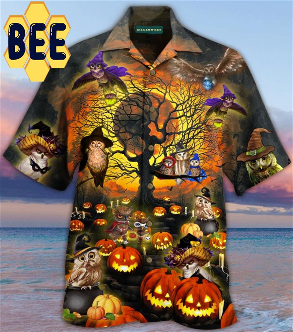 Owl And Pumpkin Halloween Hawaiian Shirt Owl And Pumpkin Halloween Hawaiian Shirt