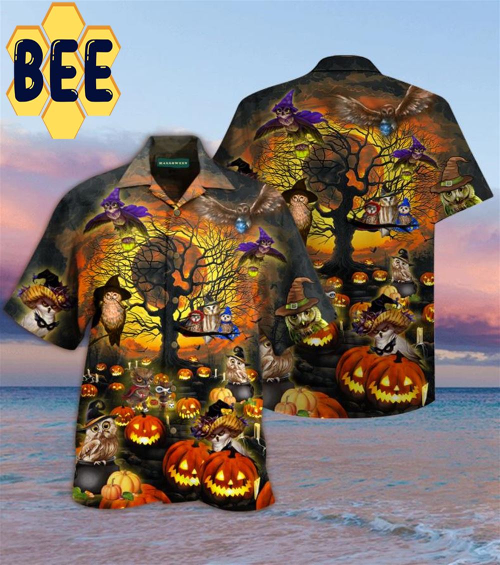 Owl And Pumpkin Halloween Hawaiian Shirt Owl And Pumpkin Halloween Hawaiian Shirt