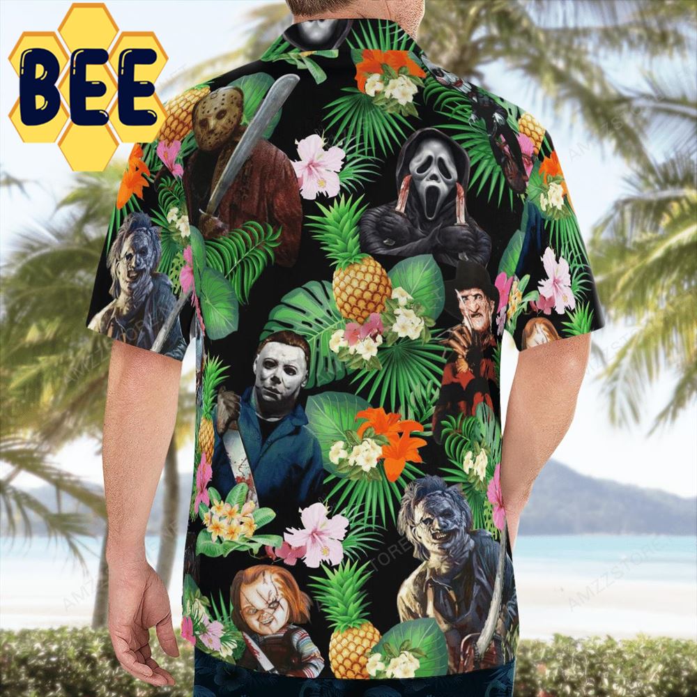 Pinepapple Tropical Floral Horror Characters Halloween Hawaiian Shirt Pinepapple Tropical Floral Horror Characters Halloween Hawaiian Shirt