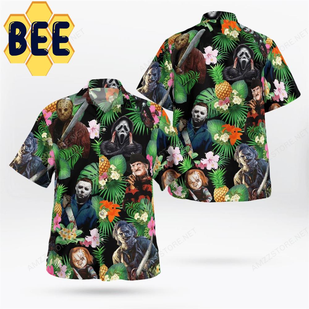 Pinepapple Tropical Floral Horror Characters Halloween Hawaiian Shirt Pinepapple Tropical Floral Horror Characters Halloween Hawaiian Shirt