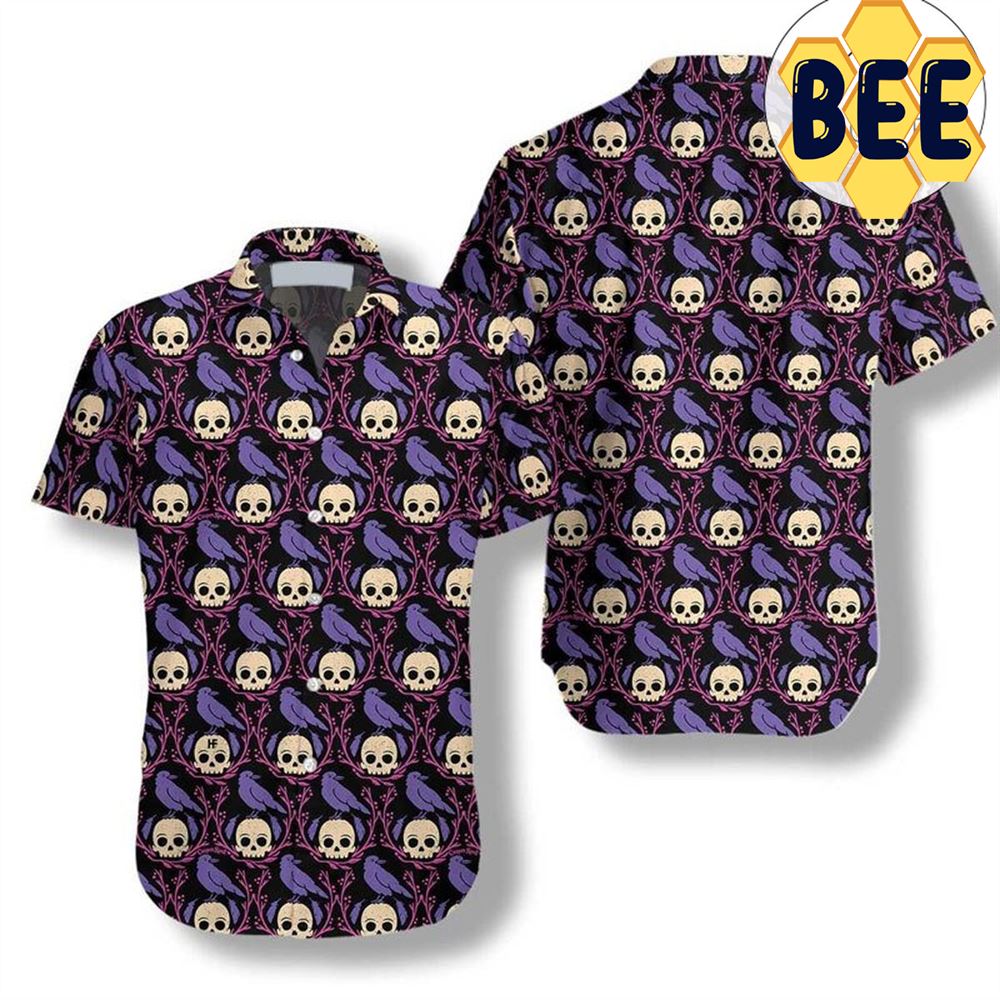 Raven Skull Halloween Hawaiian Shirt Raven Skull Halloween Hawaiian Shirt