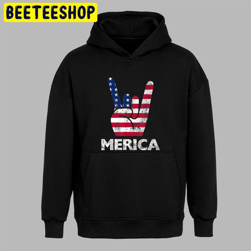 Retro USA 4th of July Vintage American Flag Merica Rock Sign Unisex T-Shirt Retro USA 4th of July Vintage American Flag Merica Rock Sign Unisex T-Shirt