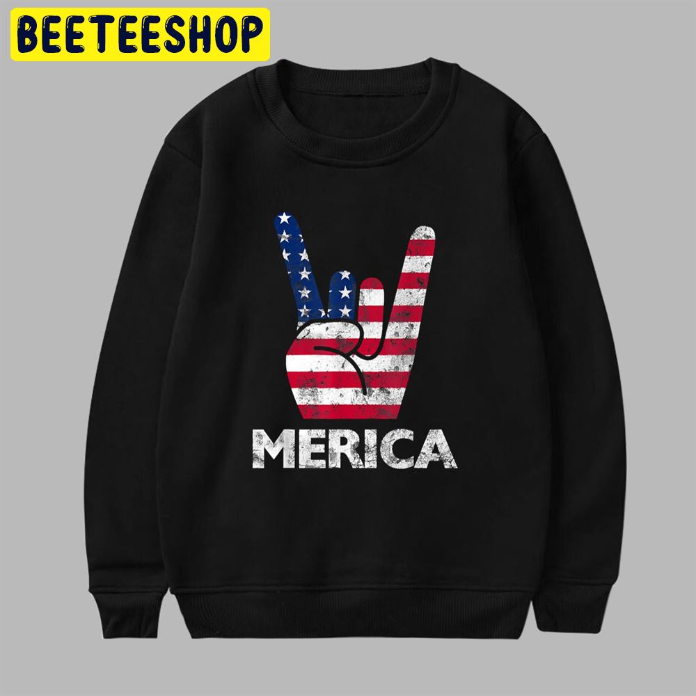 Retro USA 4th of July Vintage American Flag Merica Rock Sign Unisex T-Shirt Retro USA 4th of July Vintage American Flag Merica Rock Sign Unisex T-Shirt