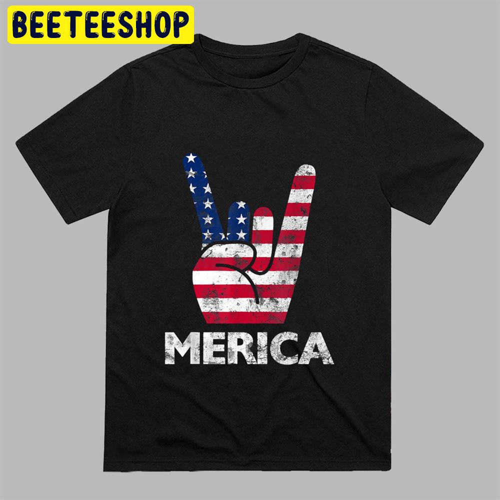 Retro USA 4th of July Vintage American Flag Merica Rock Sign Unisex T-Shirt Retro USA 4th of July Vintage American Flag Merica Rock Sign Unisex T-Shirt