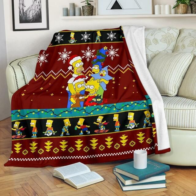 Simpson Family Christmas Fleece Blanket Throw Blanket Gift Simpson Family Christmas Fleece Blanket Throw Blanket Gift