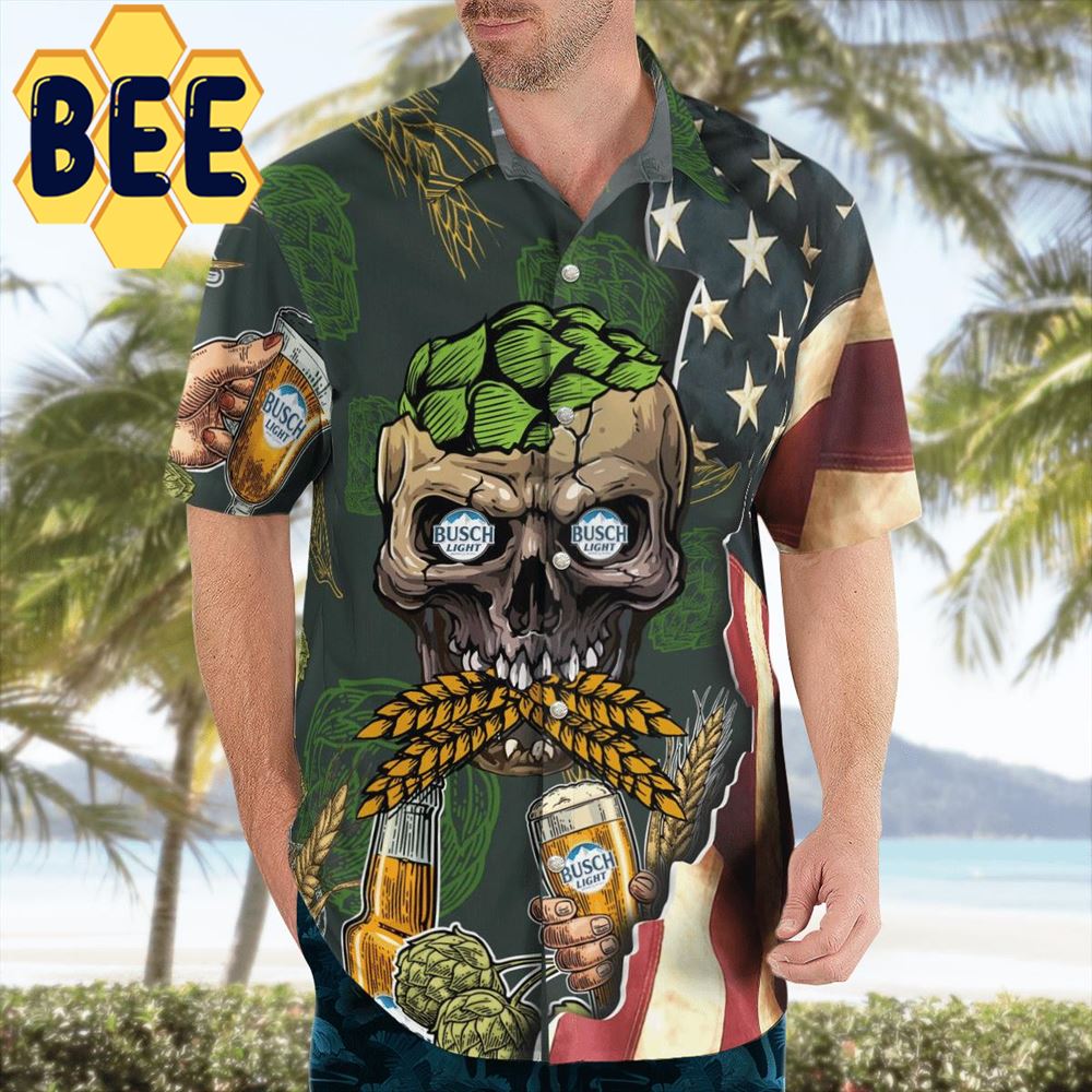 Skull Busch Light Beer Hawaiian Shirt Skull Busch Light Beer Hawaiian Shirt