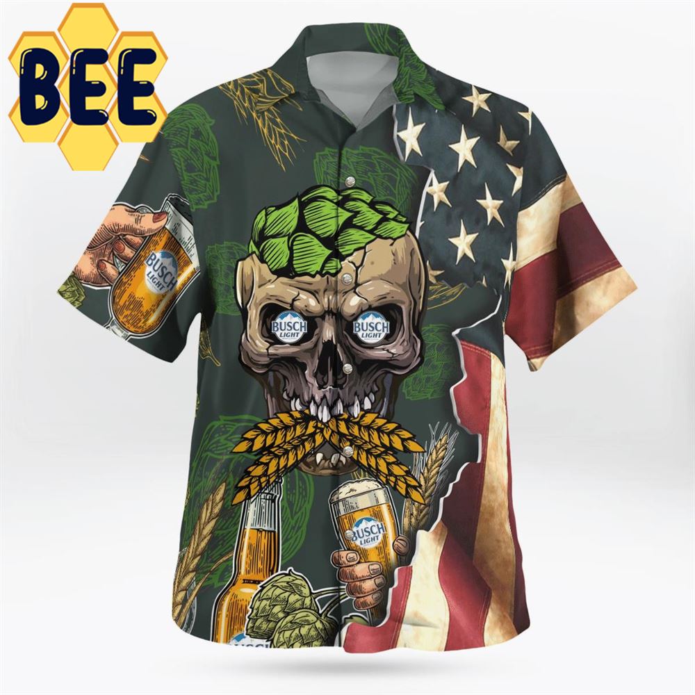 Skull Busch Light Beer Hawaiian Shirt Skull Busch Light Beer Hawaiian Shirt