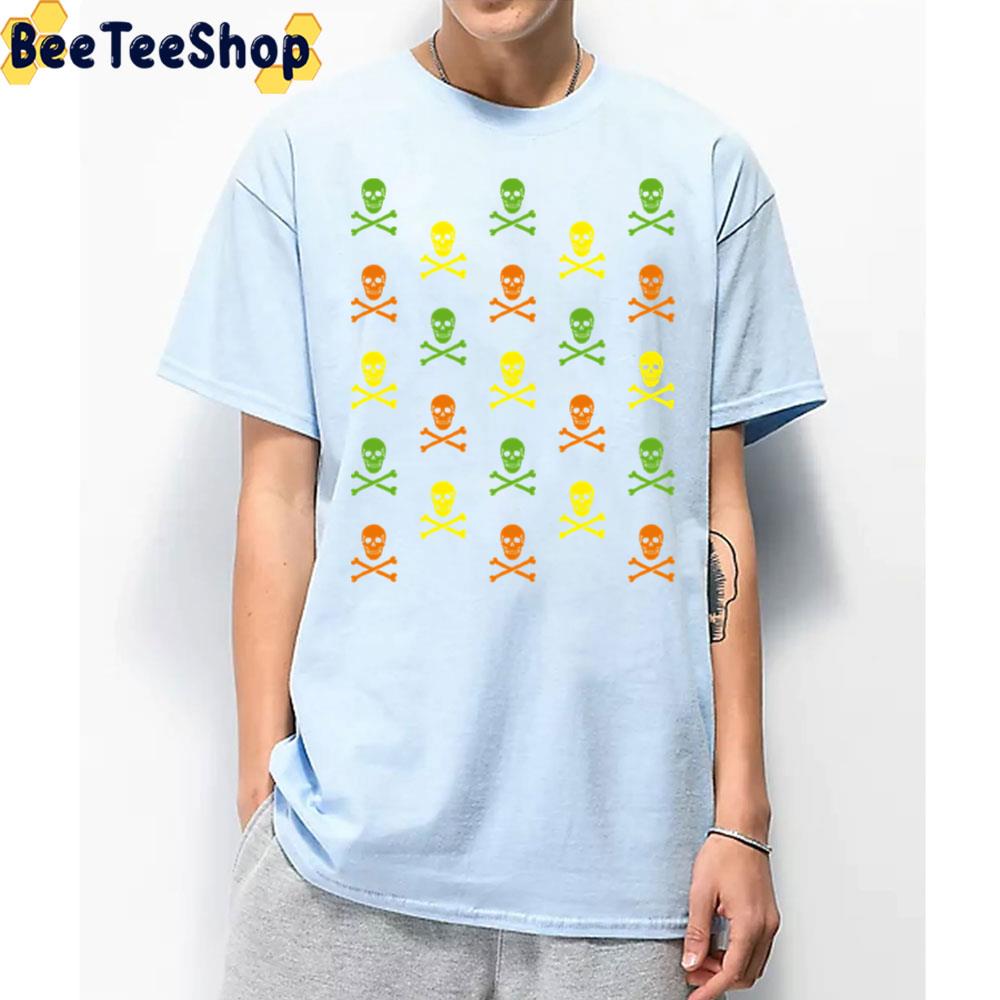 Skull Crossbones Jolly Roger Pattern Yellow Green Orange Unisex T-Shirt Skull Crossbones Jolly Roger Pattern Yellow Green Orange Unisex T-Shirt