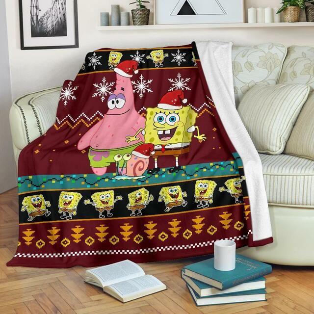 Spongebob Christmas Fleece Blanket Throw Blanket Gift Spongebob Christmas Fleece Blanket Throw Blanket Gift