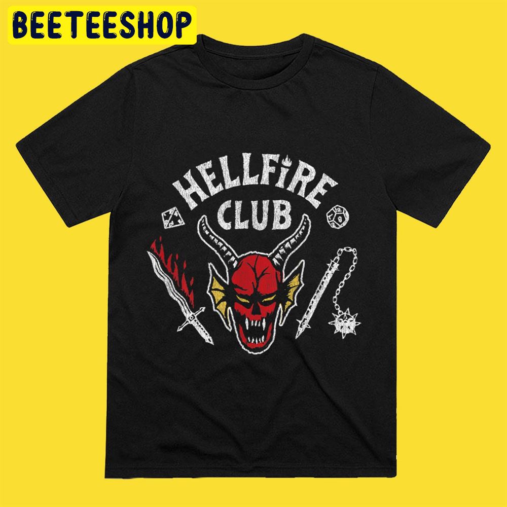 Stranger Things 4 Hellfire Club Skull ' Weapons Unisex T-Shirt Stranger Things 4 Hellfire Club Skull ' Weapons Unisex T-Shirt