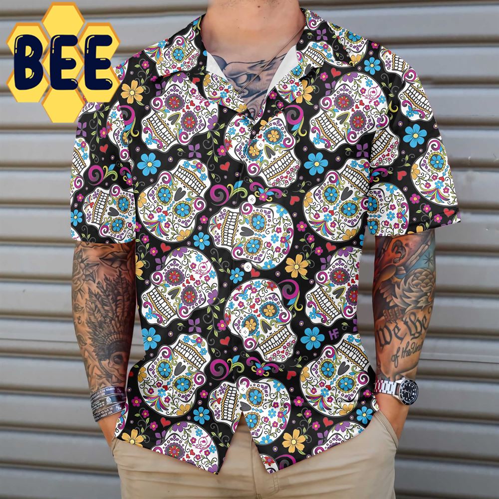 Sugar Skulls With Flowers Hawaiian Shirt Sugar Skulls With Flowers Hawaiian Shirt