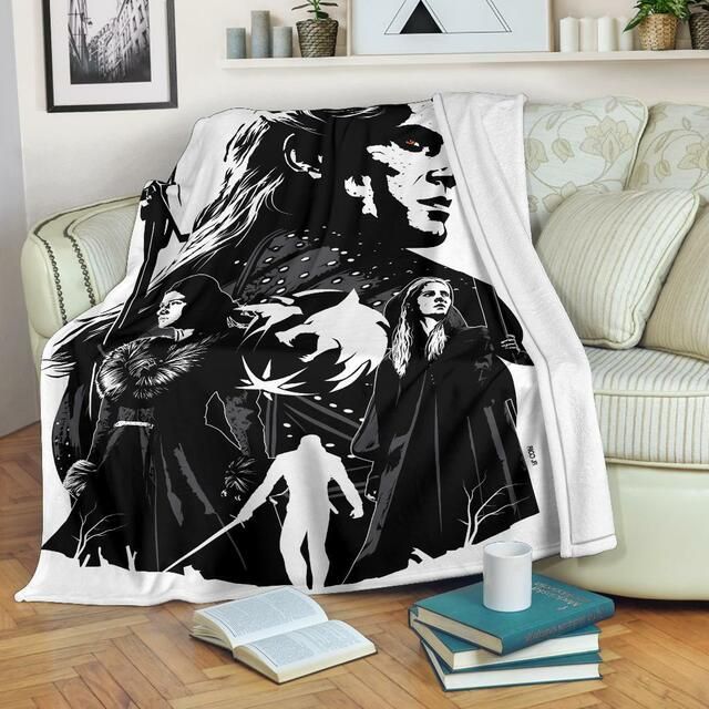 The Witcher Art Black And White Fleece Blanket Throw Blanket Gift The Witcher Art Black And White Fleece Blanket Throw Blanket Gift