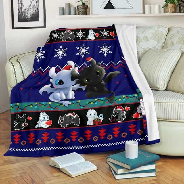 Toothless And Light Fury Christmas Fleece Blanket Throw Blanket Gift Toothless And Light Fury Christmas Fleece Blanket Throw Blanket Gift
