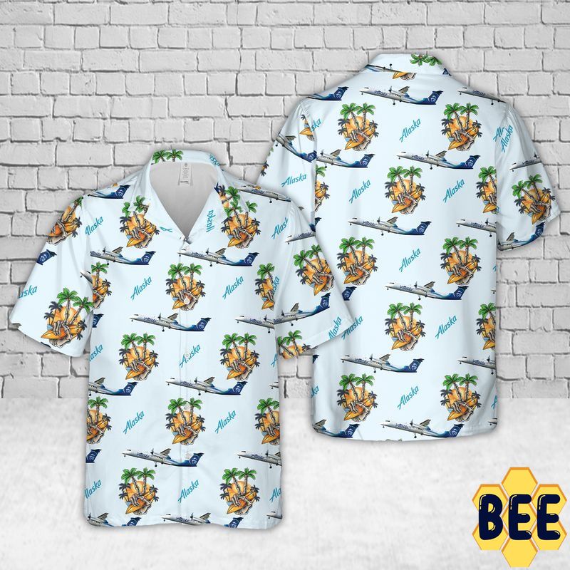 Alaska Airlines Bombardier Q400 Art Trending Hawaiian Shirt Alaska Airlines Bombardier Q400 Art Trending Hawaiian Shirt