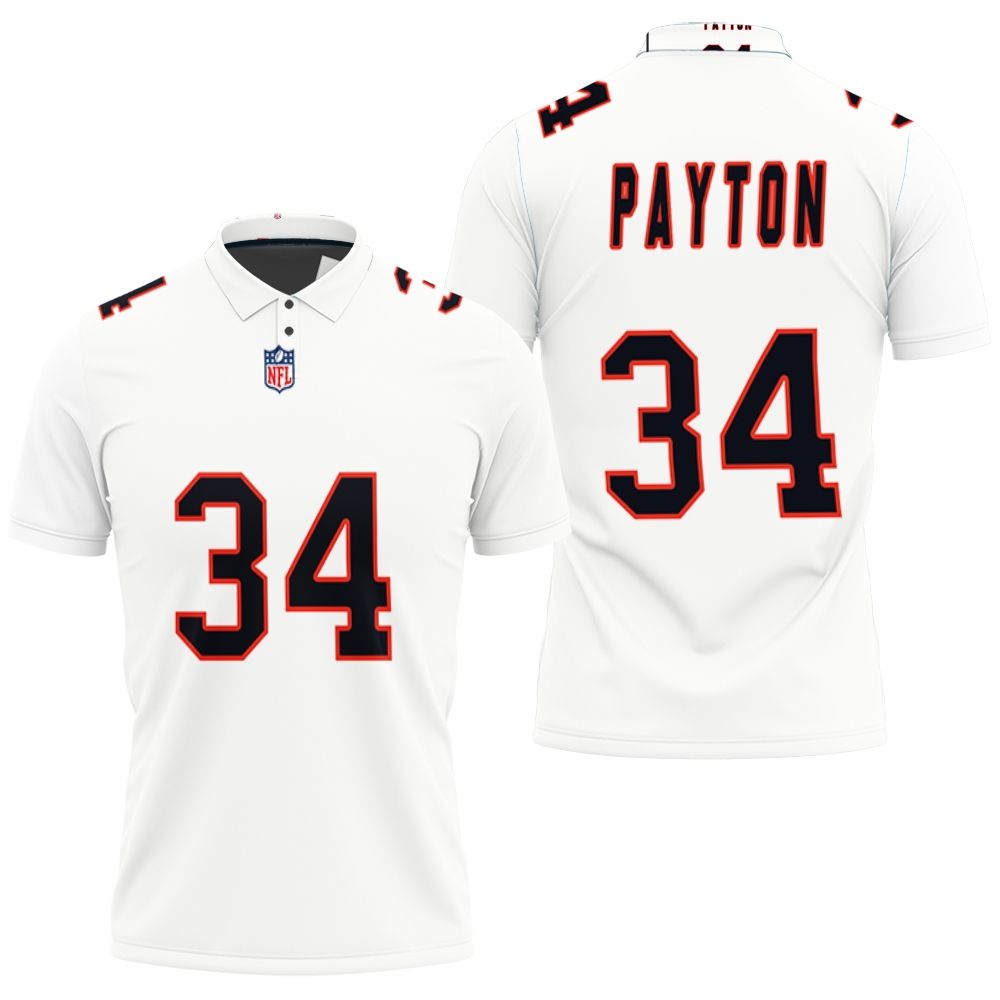 Art Chicago Bears Walter Payton #34 Great Player Nfl American Football Team Custom Game White Polo Shirt Art Chicago Bears Walter Payton #34 Great Player Nfl American Football Team Custom Game White Polo Shirt