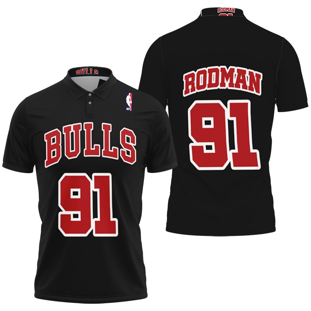 Art Chicago Bulls Dennis Rodman #91 Nba Great Player Throwback Black Jersey Style 3D All Over Print Polo Shirt Art Chicago Bulls Dennis Rodman #91 Nba Great Player Throwback Black Jersey Style 3D All Over Print Polo Shirt