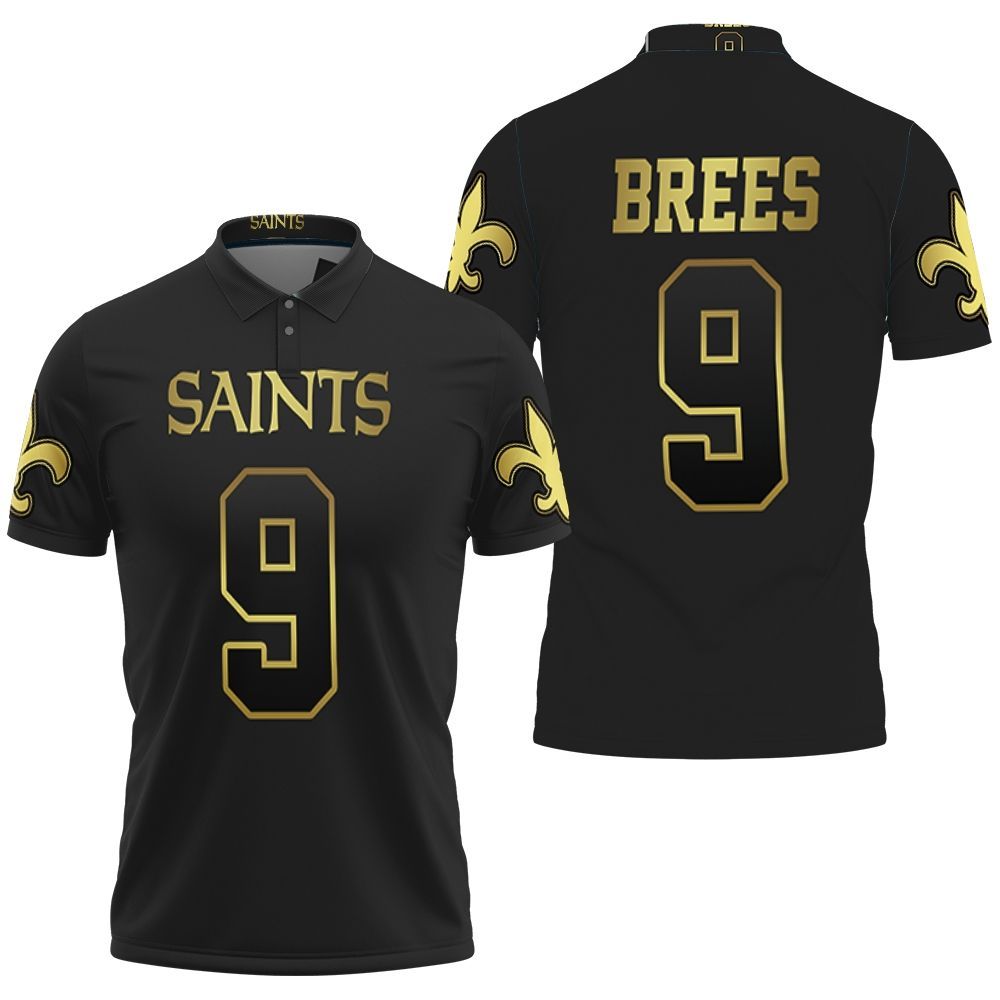 Art New Orleans Saints 9 Drew Brees Black Golden Edition Jersey Inspired 3D All Over Print Polo Shirt Art New Orleans Saints 9 Drew Brees Black Golden Edition Jersey Inspired 3D All Over Print Polo Shirt