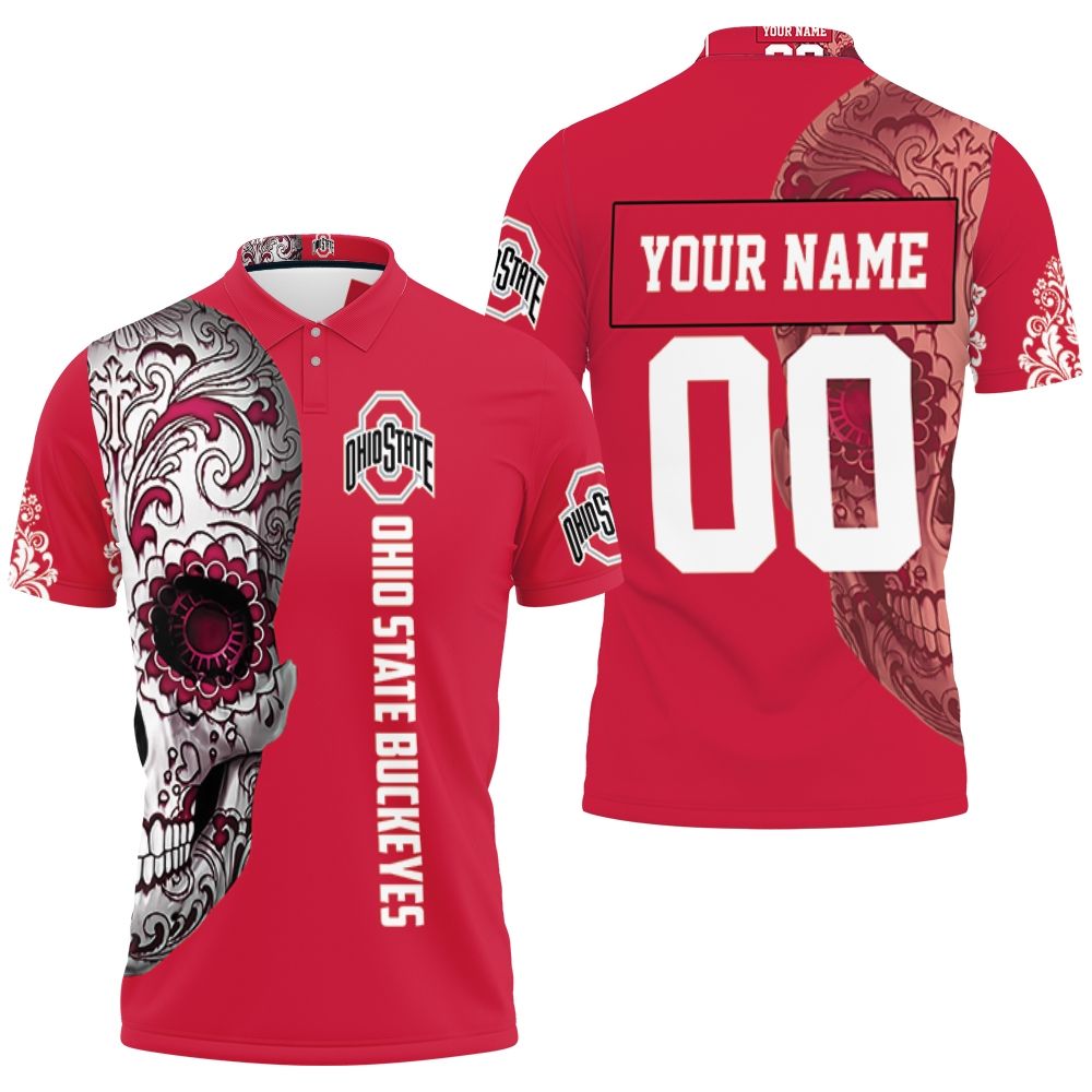Art Ohio State Buckeyes Sugar Skull Personalized 3D All Over Print Polo Shirt Art Ohio State Buckeyes Sugar Skull Personalized 3D All Over Print Polo Shirt