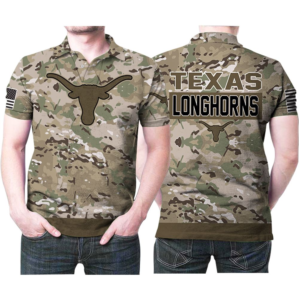 Art Texas Longhorns Camouflage Pattern Us Flag 3D All Over Print Polo Shirt Art Texas Longhorns Camouflage Pattern Us Flag 3D All Over Print Polo Shirt