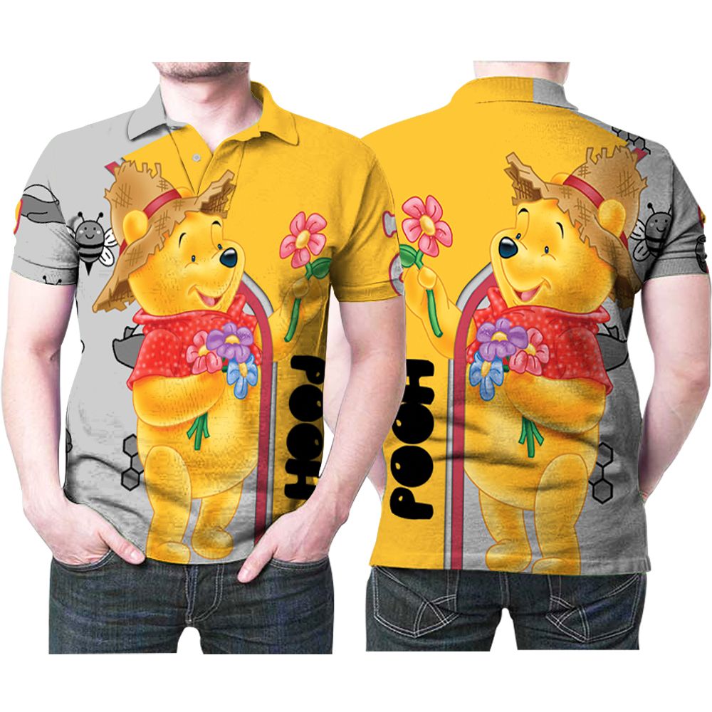 Art Winnie The Pooh Hold Flower Cute Bear 3D All Over Print Polo Shirt Art Winnie The Pooh Hold Flower Cute Bear 3D All Over Print Polo Shirt