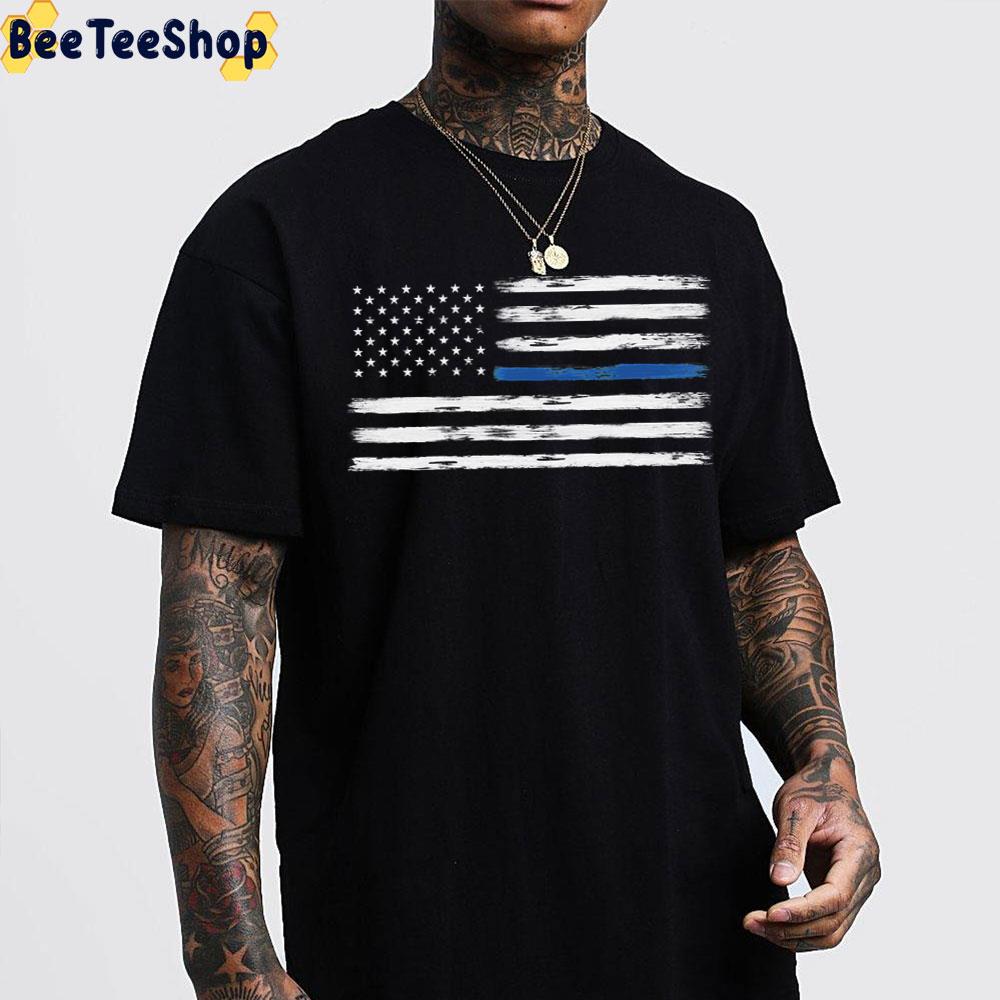 Blue Line White America Flag Trending Unisex T-Shirt Blue Line White America Flag Trending Unisex T-Shirt