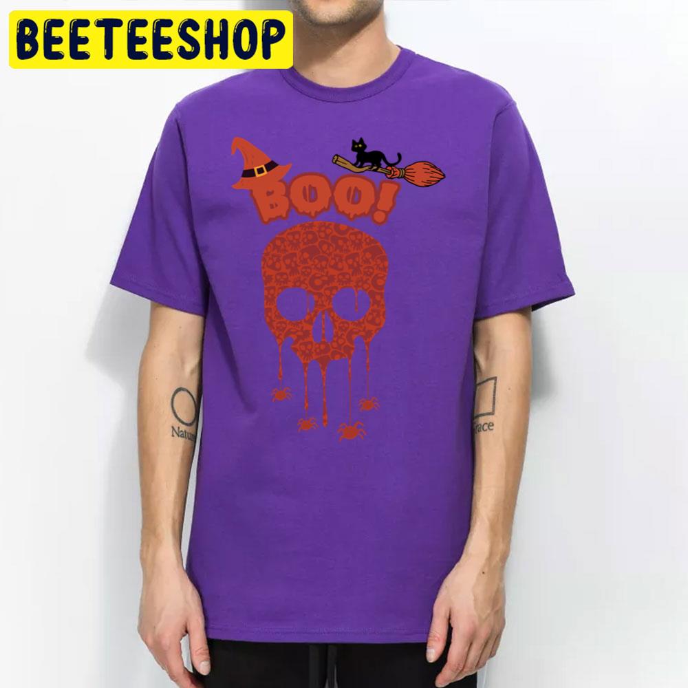 Boo Skull And Black Cat Halloween Trending Unisex T-Shirt Boo Skull And Black Cat Halloween Trending Unisex T-Shirt