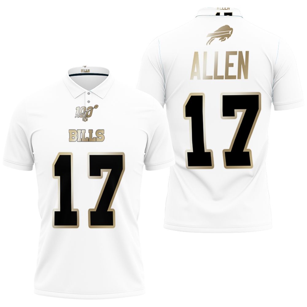 Buffalo Bills Josh Allen #17 Nfl White 100th Season Golden Edition Jersey Style 3D All Over Print Polo Shirt Buffalo Bills Josh Allen #17 Nfl White 100th Season Golden Edition Jersey Style 3D All Over Print Polo Shirt