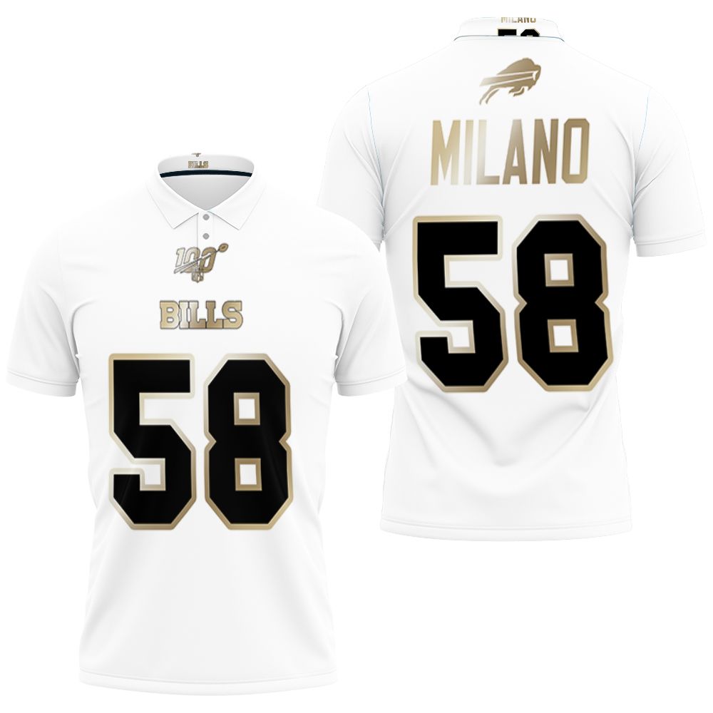 Buffalo Bills Matt Milano #58 Nfl White 100th Season Golden Edition Jersey Style 3D All Over Print Polo Shirt Buffalo Bills Matt Milano #58 Nfl White 100th Season Golden Edition Jersey Style 3D All Over Print Polo Shirt