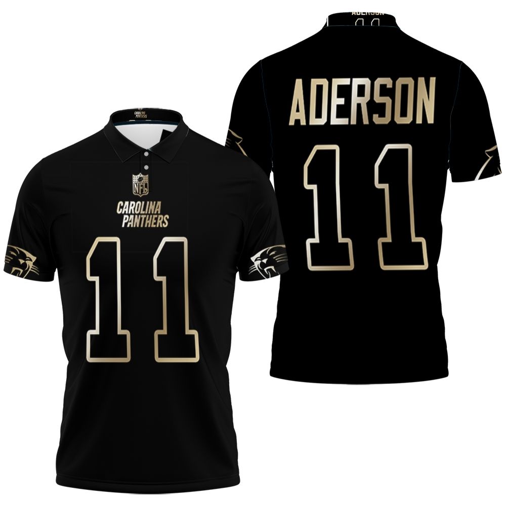 Carolina Panthers Robby Anderson #11 Nfl Great Player Black Golden Edition Vapor Limited Jersey Style Polo Shirt Carolina Panthers Robby Anderson #11 Nfl Great Player Black Golden Edition Vapor Limited Jersey Style Polo Shirt