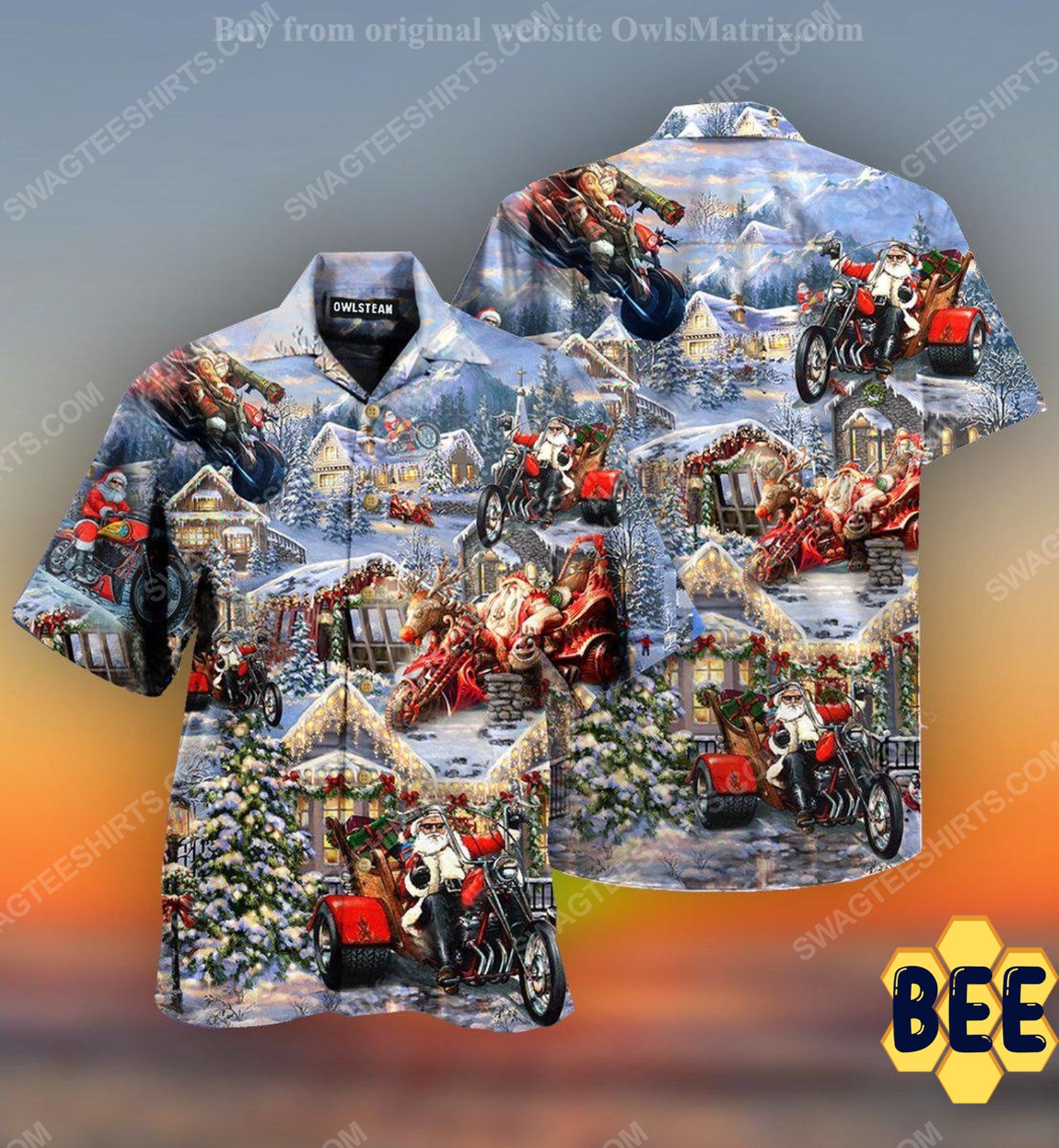 Christmas Holiday Santa Riding Motor Full Print Trending Hawaiian Shirt Christmas Holiday Santa Riding Motor Full Print Trending Hawaiian Shirt