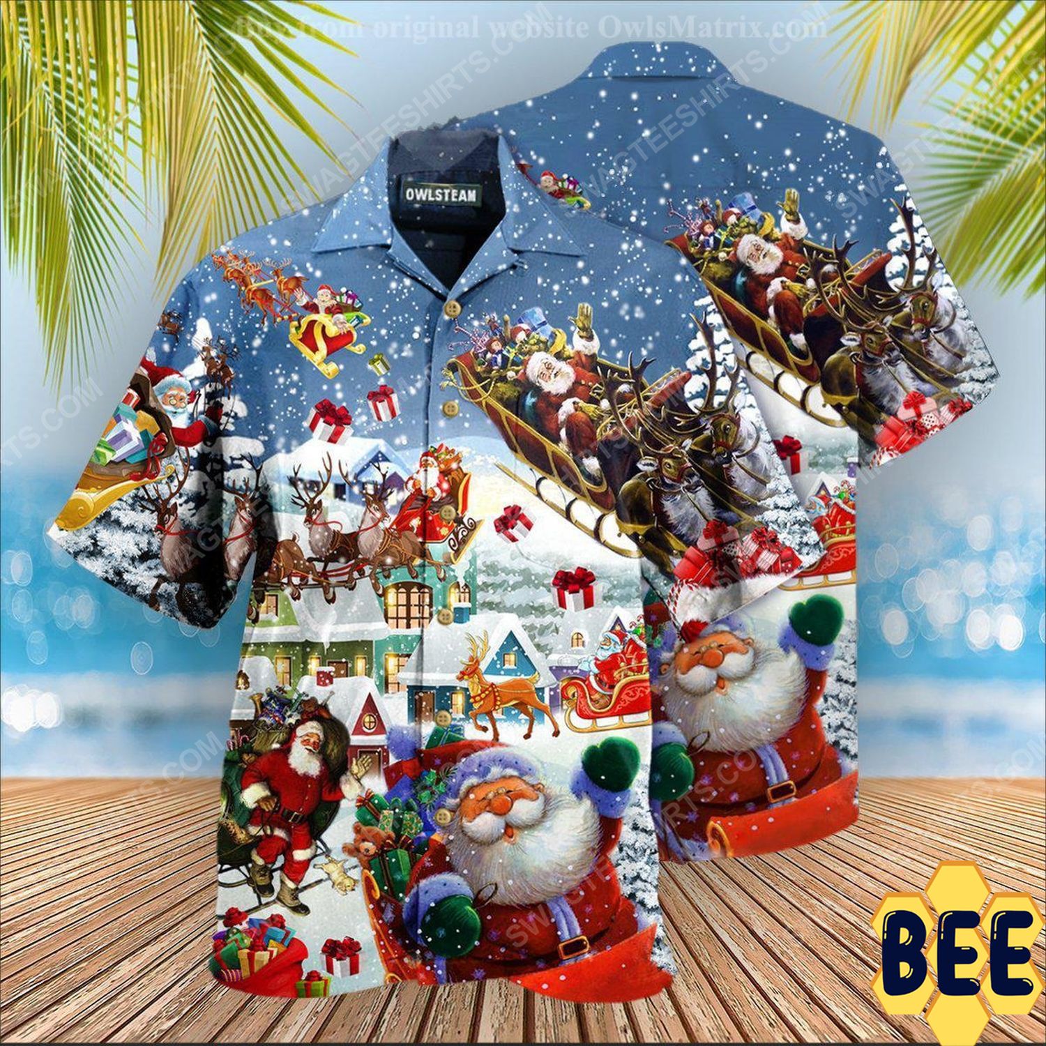 Christmas Holiday Santa's Sleigh And Reindeer Trending Hawaiian Shirt Christmas Holiday Santa's Sleigh And Reindeer Trending Hawaiian Shirt