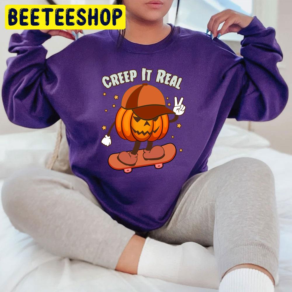 Creep It Real Pumpkin Skateboarding Halloween Trending Unisex T-Shirt Creep It Real Pumpkin Skateboarding Halloween Trending Unisex T-Shirt