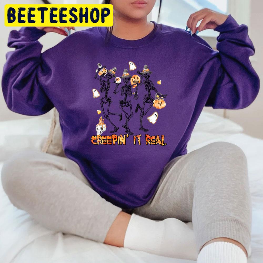 Creepin It Real Skeleton Dancing With Boo Halloween Trending Unisex T-Shirt Creepin It Real Skeleton Dancing With Boo Halloween Trending Unisex T-Shirt
