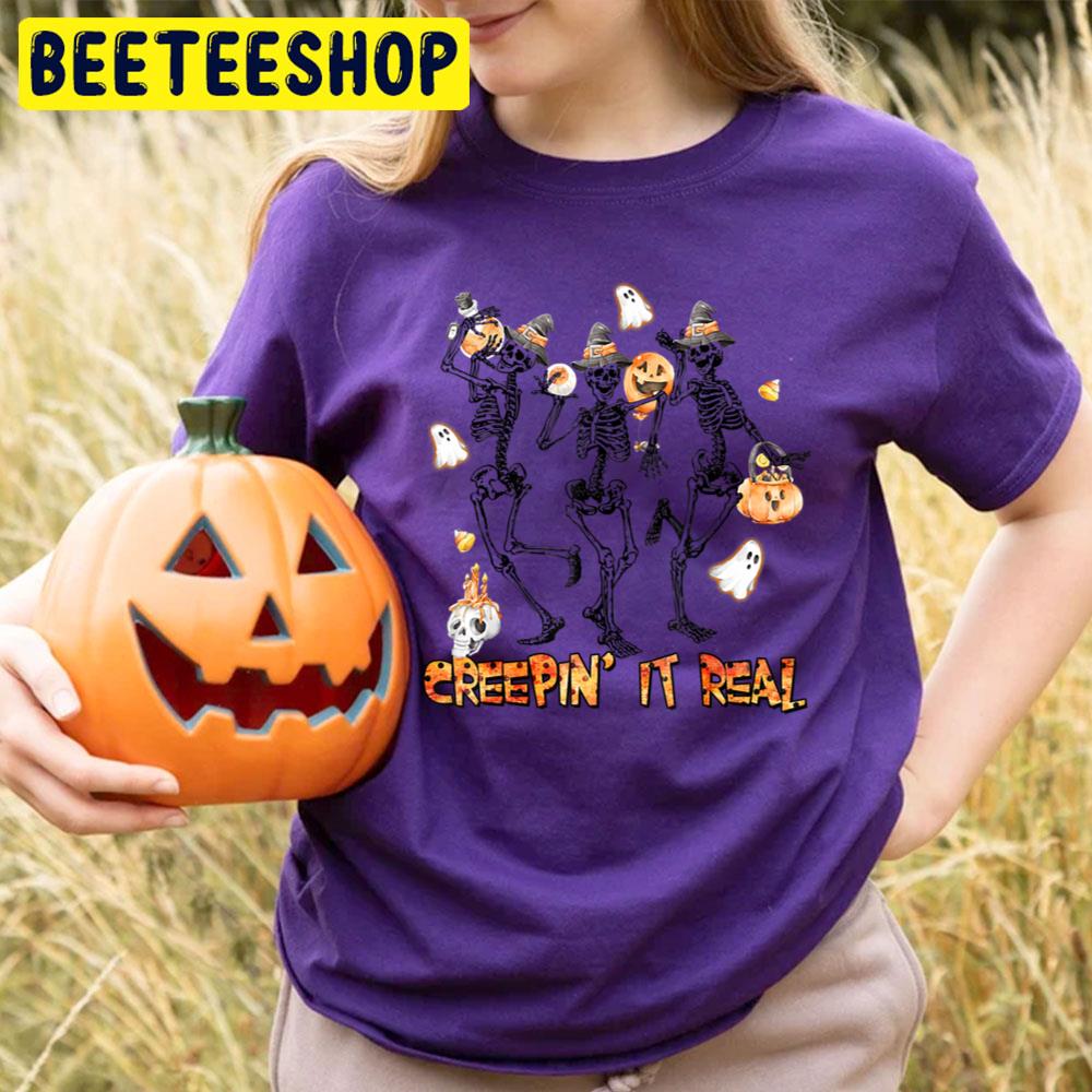 Creepin It Real Skeleton Dancing With Boo Halloween Trending Unisex T-Shirt Creepin It Real Skeleton Dancing With Boo Halloween Trending Unisex T-Shirt