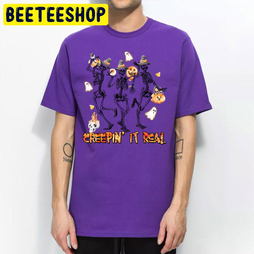 Creepin It Real Skeleton Dancing With Boo Halloween Trending Unisex T-Shirt Creepin It Real Skeleton Dancing With Boo Halloween Trending Unisex T-Shirt